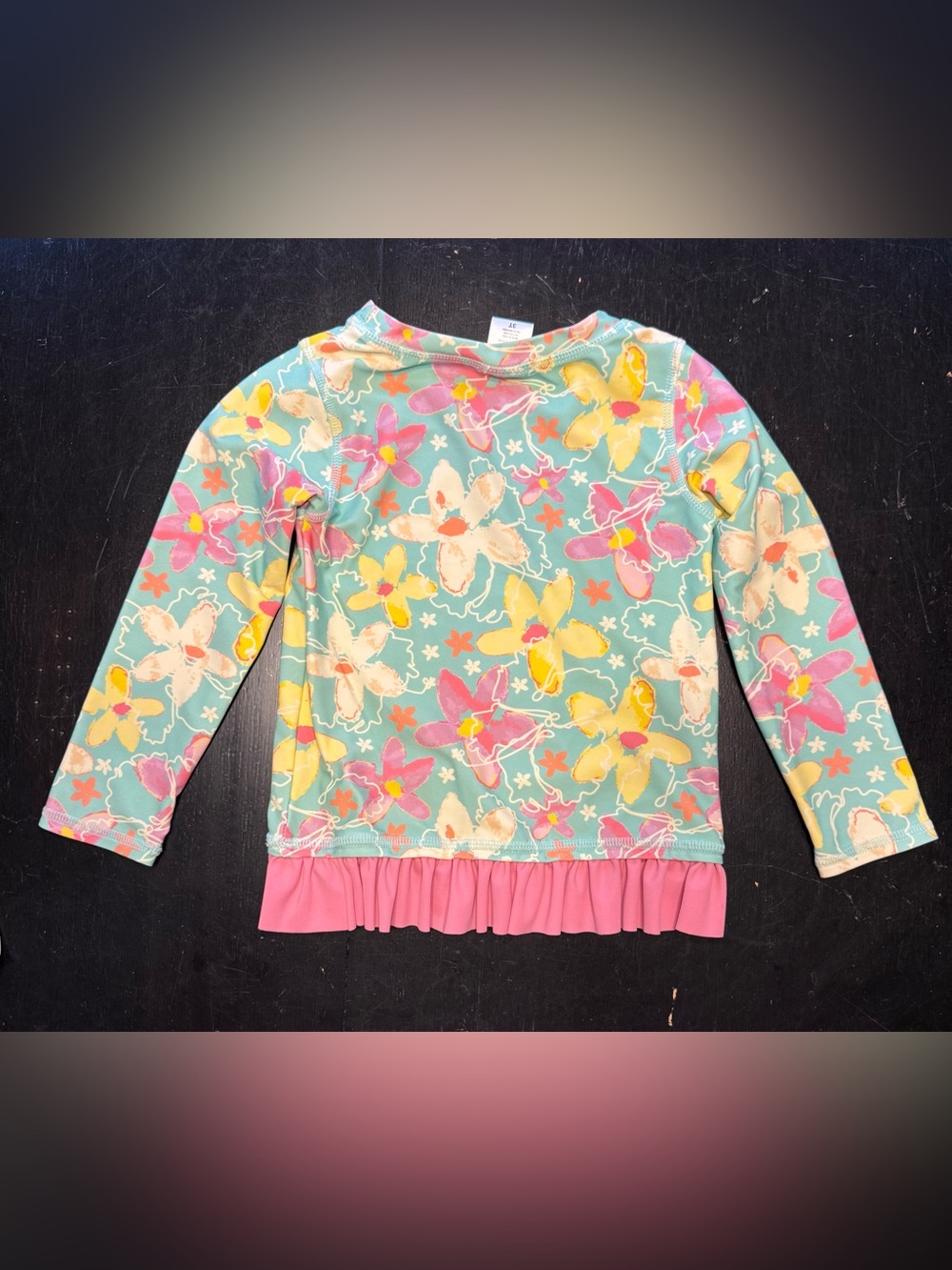 Ruffle Butts Rash Guard- Pink/Green/Yellow- Size 3T - Picture 3 of 8